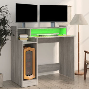 Γραφείο με LED Γκρι Sonoma 97x45x90 εκ. Επεξεργ. Ξύλο - Pakobazaar