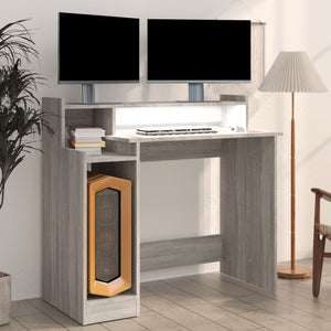 Γραφείο με LED Γκρι Sonoma 97x45x90 εκ. Επεξεργ. Ξύλο - Pakobazaar