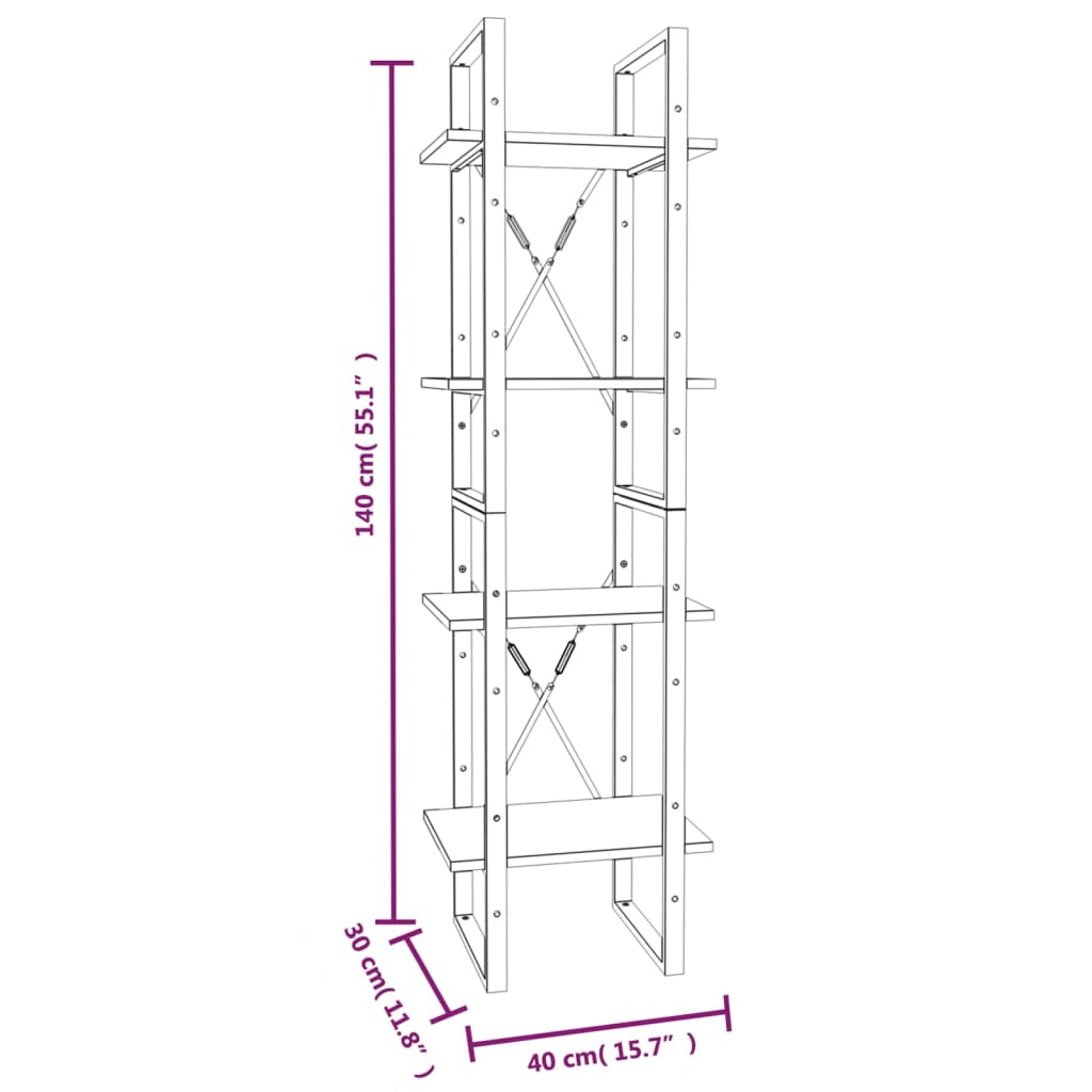 Βιβλιοθήκη με 4 Ράφια Καφέ Δρυς 40x30x140 εκ. Επεξεργ. Ξύλο