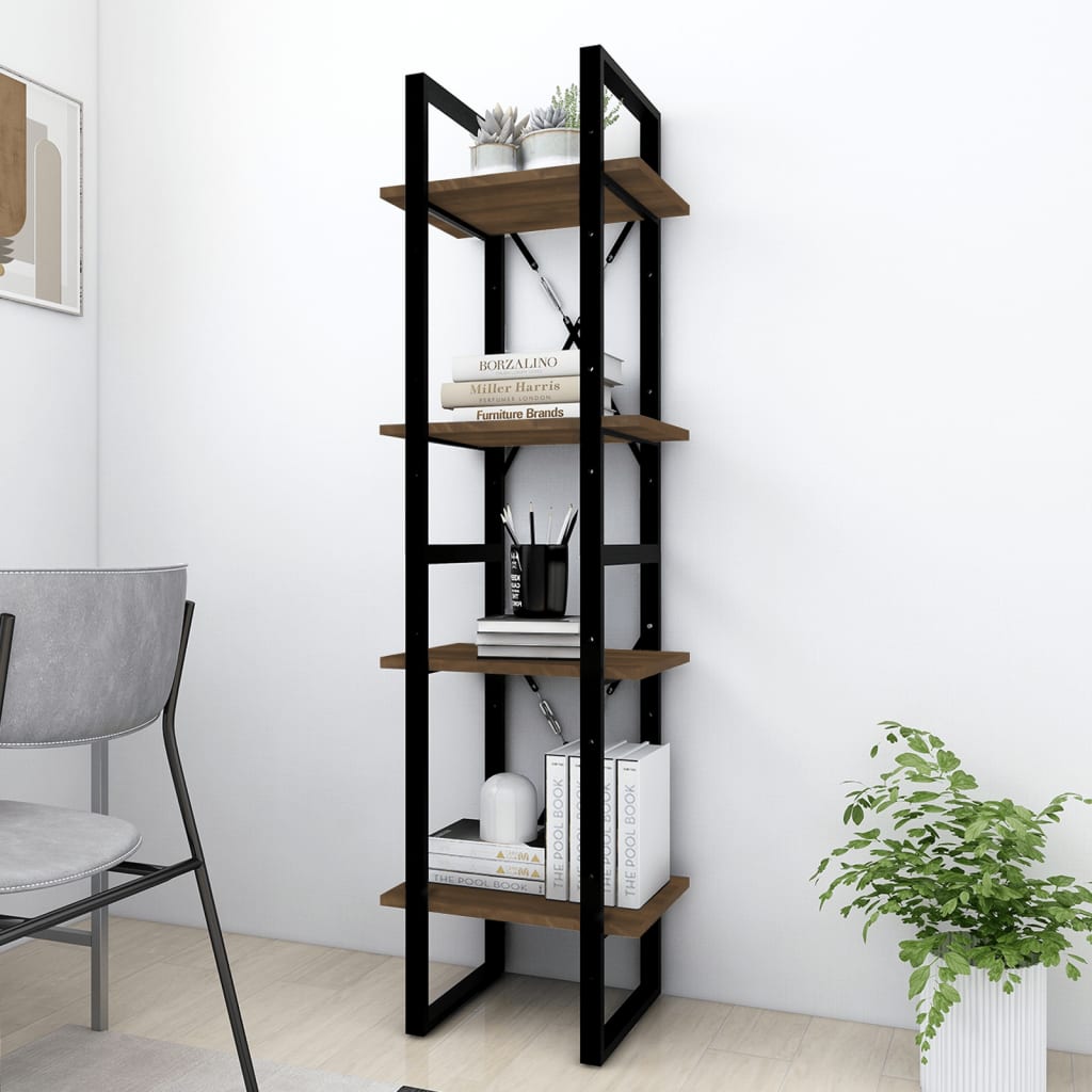 Βιβλιοθήκη με 4 Ράφια Καφέ Δρυς 40x30x140 εκ. Επεξεργ. Ξύλο