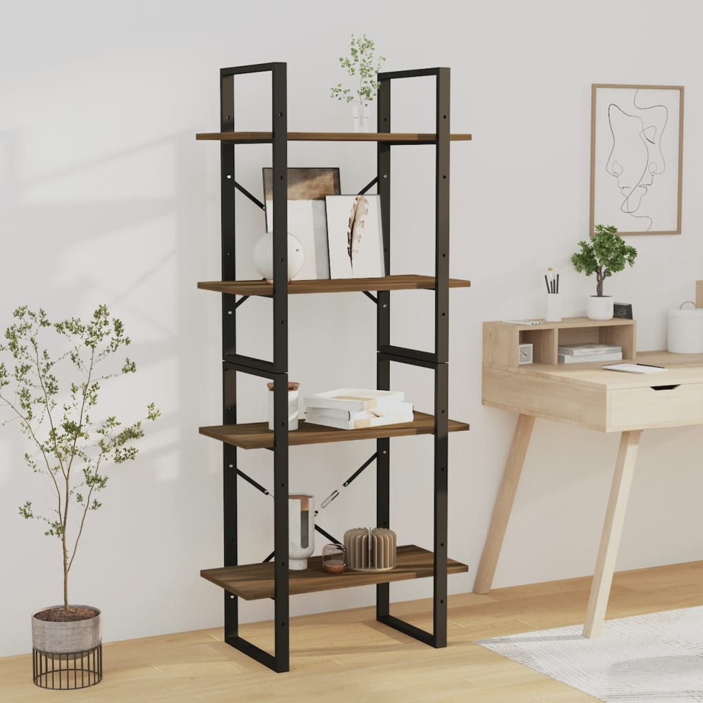 Βιβλιοθήκη με 4 Ράφια Καφέ Δρυς 60x30x140 εκ. Επεξεργ. Ξύλο - Pakobazaar