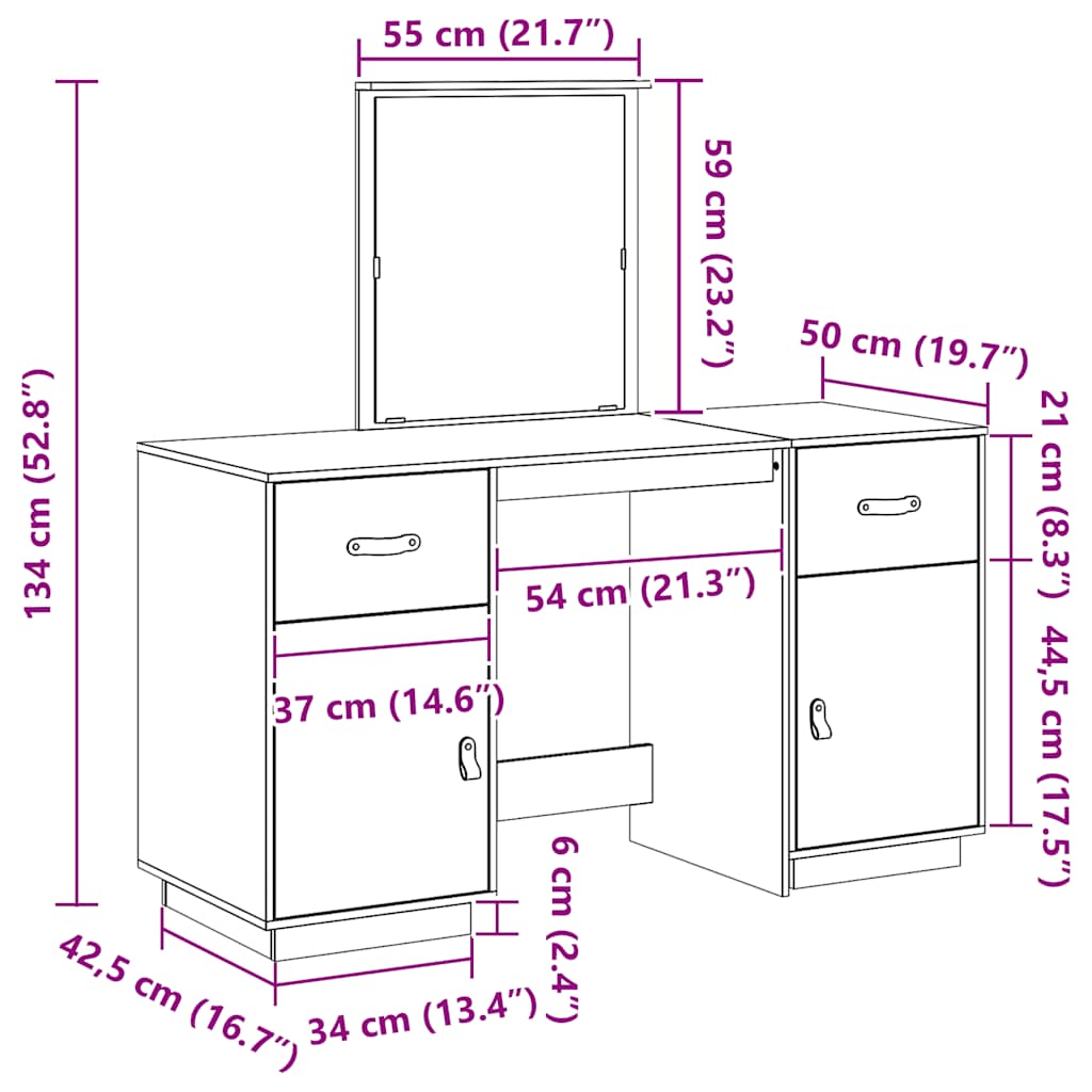 Μπουντουάρ Σετ με Καθρέφτη Λευκό από Μασίφ Ξύλο Πεύκου - PAKOBAZAAR