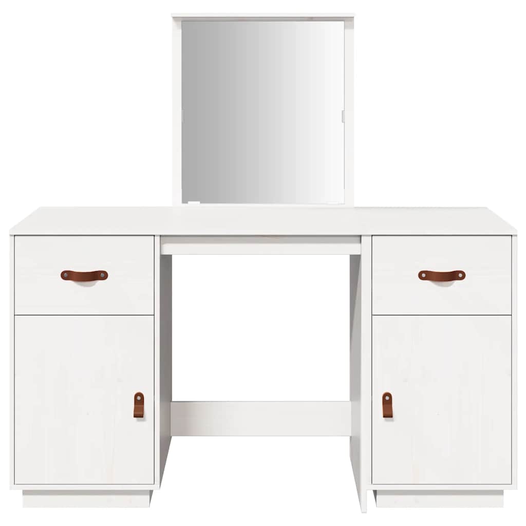 Μπουντουάρ Σετ με Καθρέφτη Λευκό από Μασίφ Ξύλο Πεύκου - PAKOBAZAAR