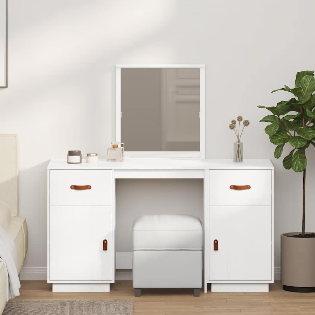 Μπουντουάρ Σετ με Καθρέφτη Λευκό από Μασίφ Ξύλο Πεύκου - PAKOBAZAAR