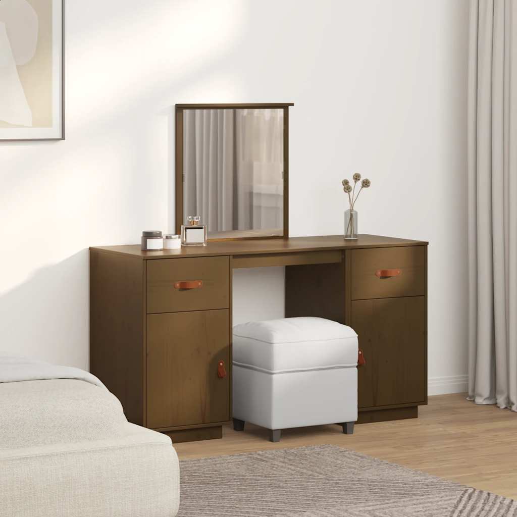 Μπουντουάρ Σετ με Καθρέπτη Καφέ Μελί από Μασίφ Ξύλο Πεύκου - PAKOBAZAAR