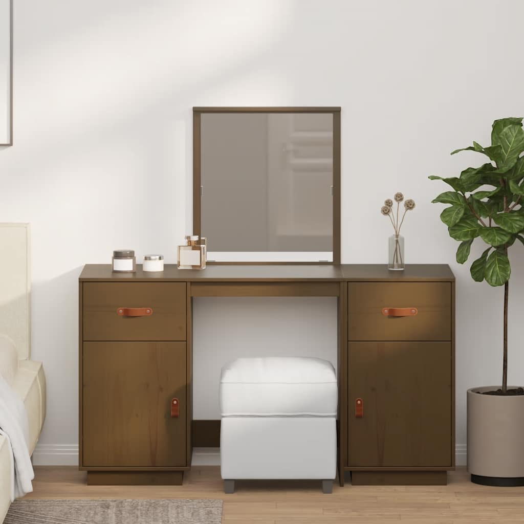 Μπουντουάρ Σετ με Καθρέπτη Καφέ Μελί από Μασίφ Ξύλο Πεύκου - PAKOBAZAAR