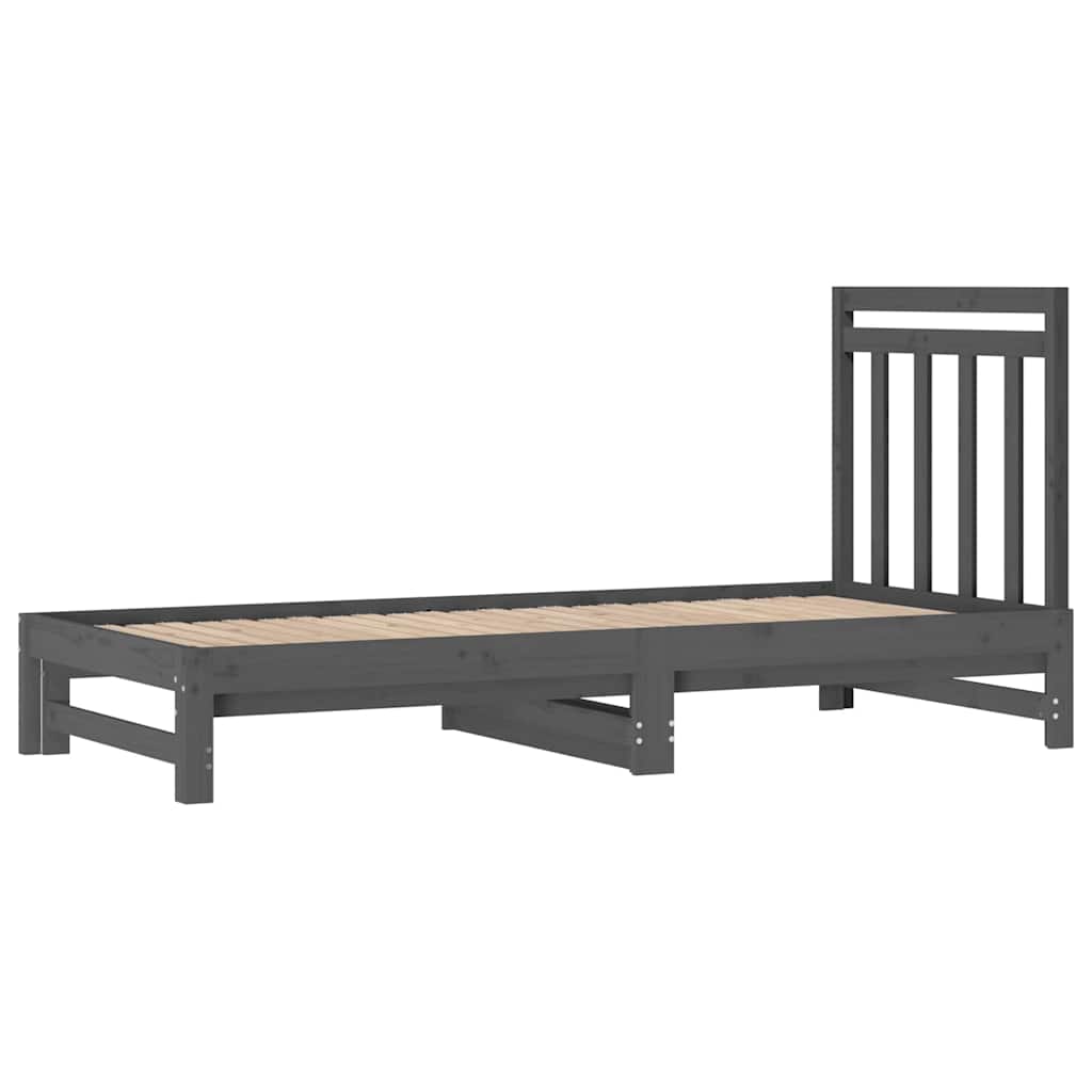 Καναπές Κρεβάτι Συρόμενος Γκρι 2x(90x200) εκ. Μασίφ Ξύλο Πεύκου
