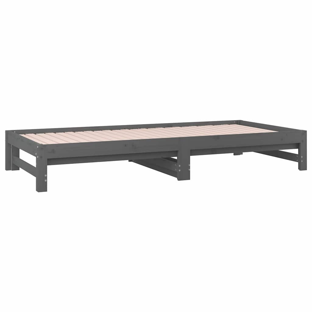 Καναπές Κρεβάτι Συρόμενος Γκρι 2x(90x200) εκ. Μασίφ Ξύλο Πεύκου