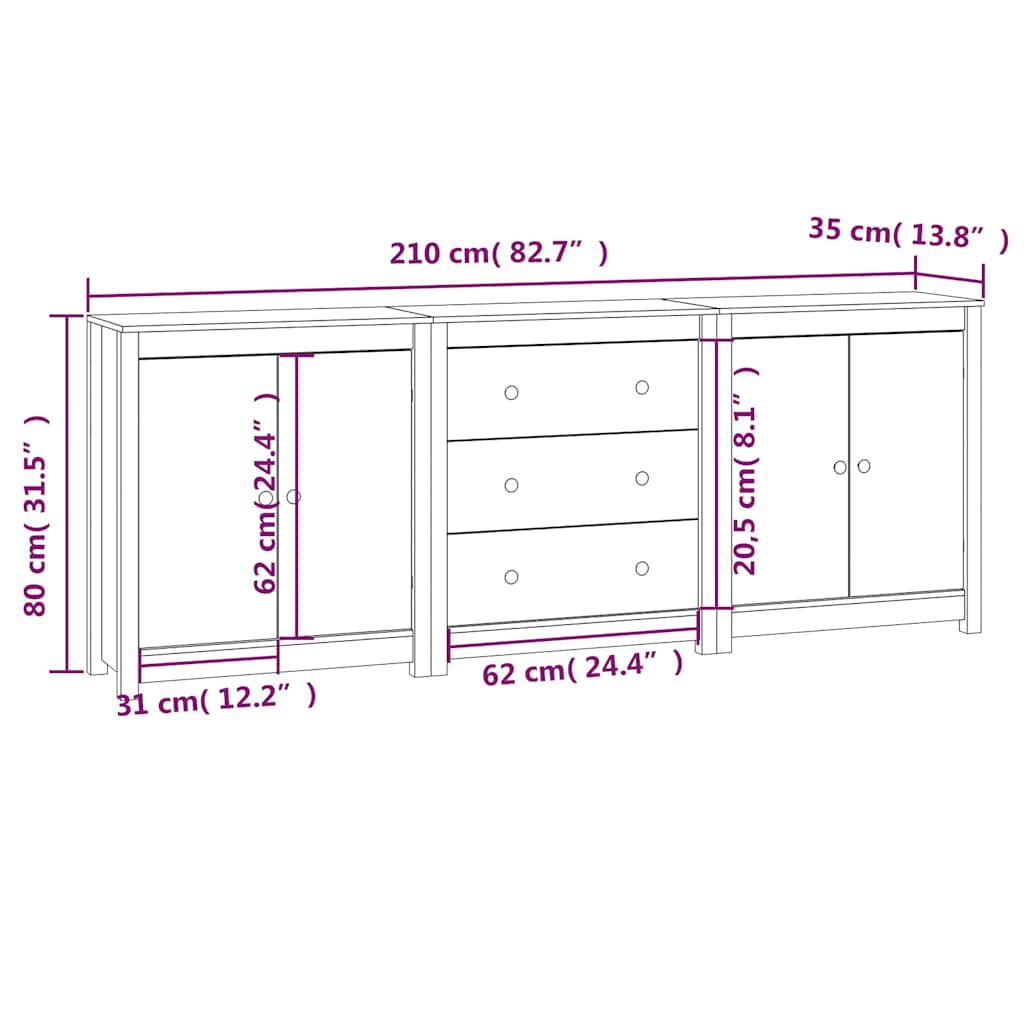 Ντουλάπι Μαύρος 210x35x80 εκ. από Μασίφ Ξύλο Πεύκου