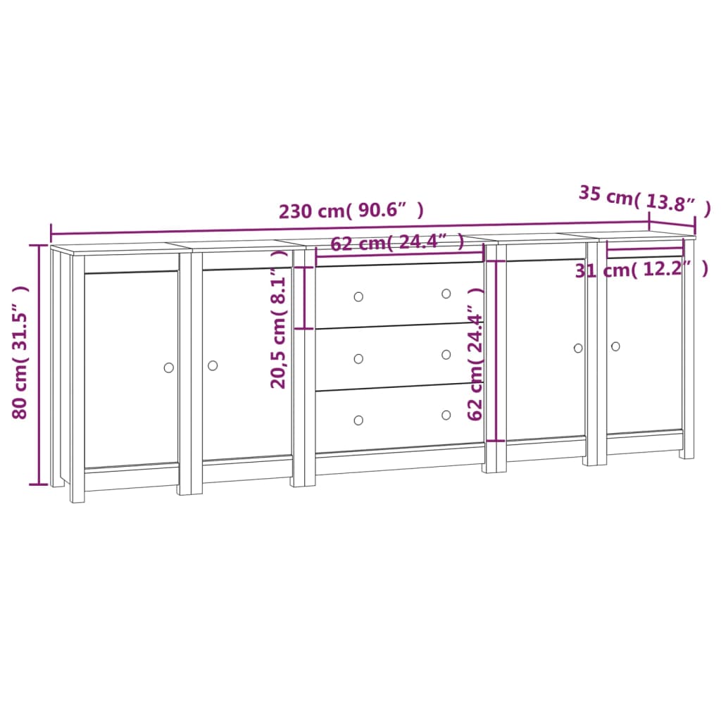 Ντουλάπι Γκρι 230x35x80 εκ. από Μασίφ Ξύλο Πεύκου