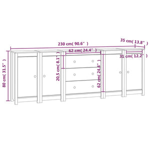 Ντουλάπι Γκρι 230x35x80 εκ. από Μασίφ Ξύλο Πεύκου