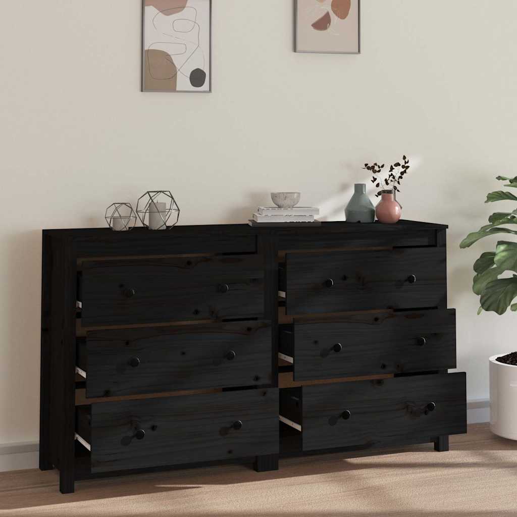 Ντουλάπι Μαύρος 140x35x80 εκ. από Μασίφ Ξύλο Πεύκου