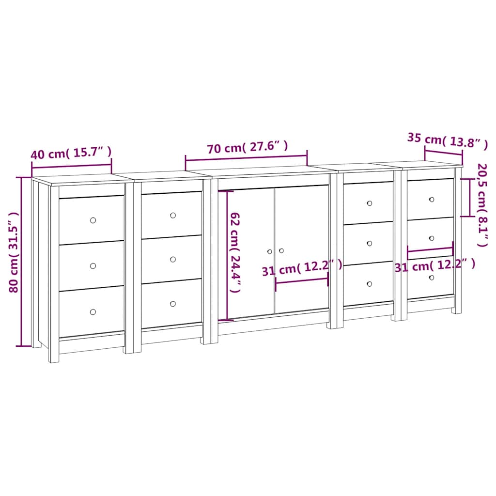 Ντουλάπι Λευκό 230 x 35 x 80 εκ. από Μασίφ Ξύλο Πεύκου