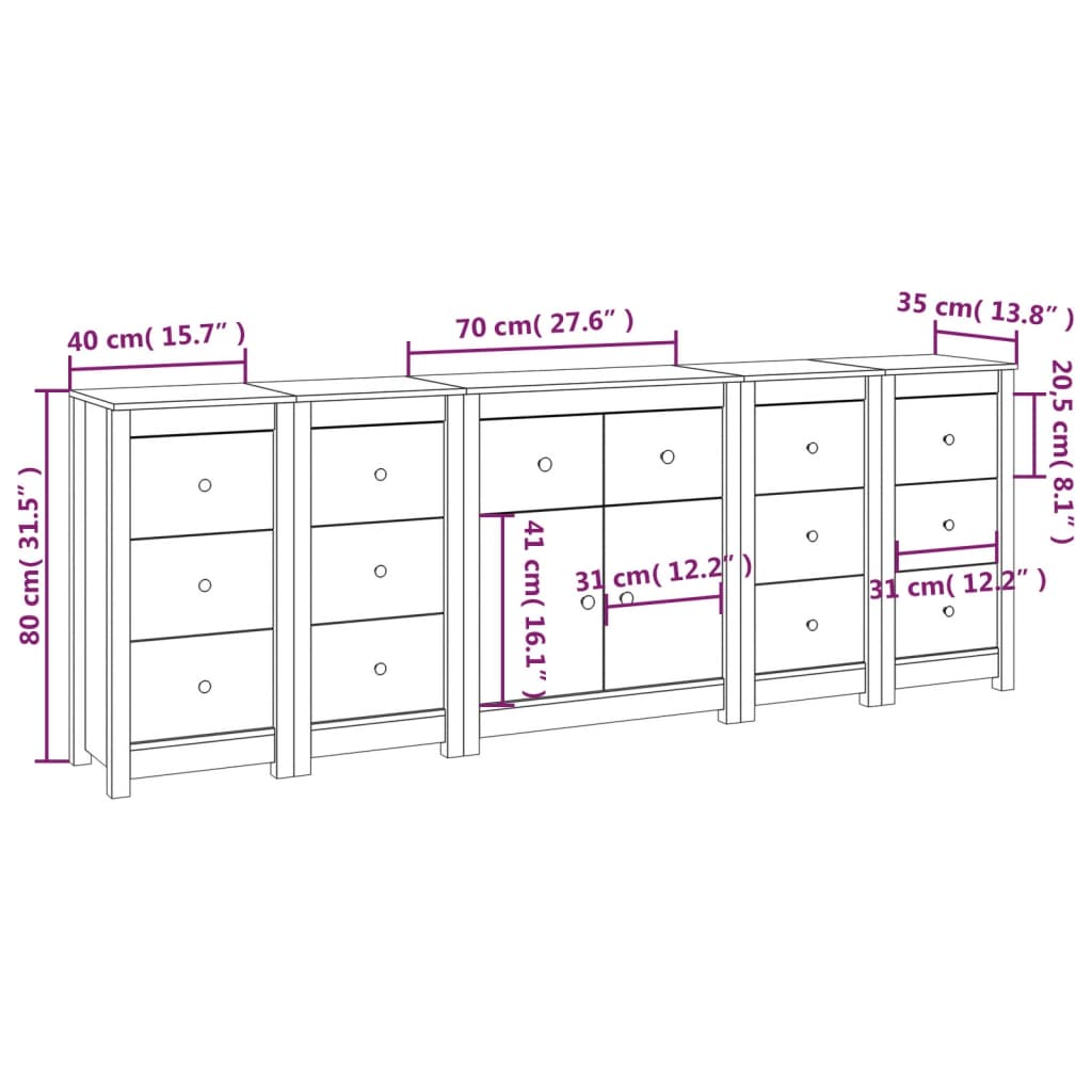 Συρταριέρα 230x35x80 εκ. από Μασίφ Ξύλο Πεύκου - Pakobazaar
