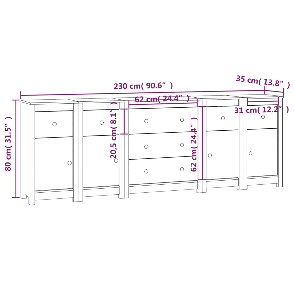 Συρταριέρα 230x35x80 εκ. από Μασίφ Ξύλο Πεύκου