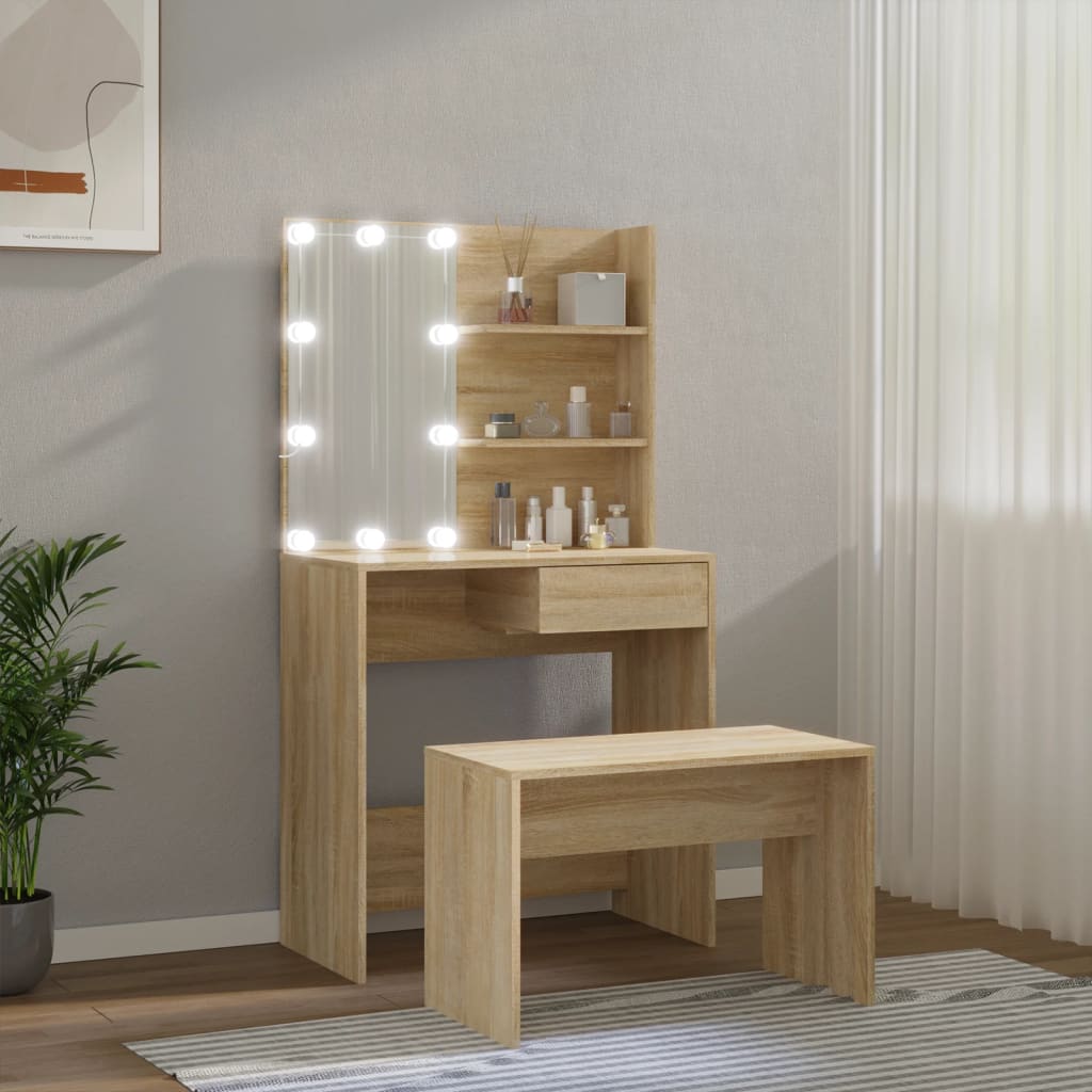 Μπουντουάρ Σετ με LED Sonoma Δρυς από Επεξεργασμένο Ξύλο