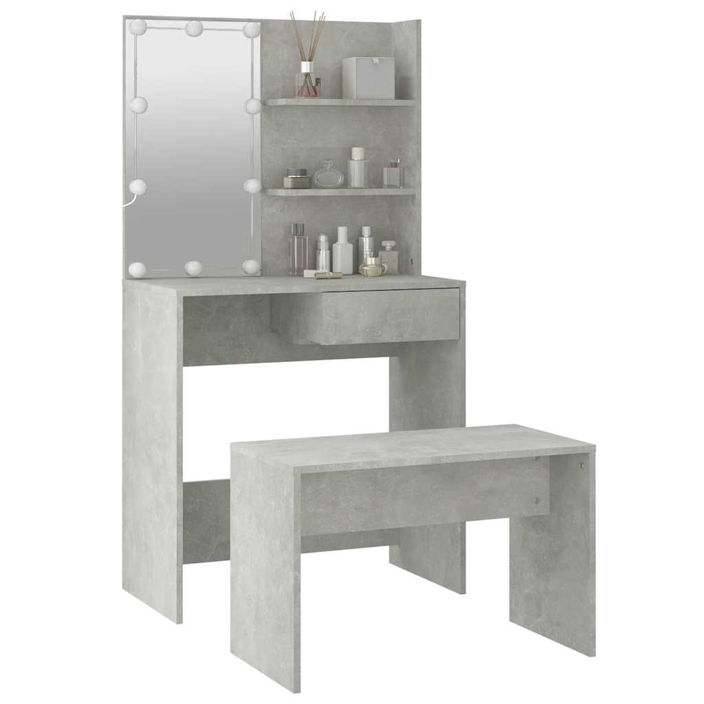 Μπουντουάρ Σετ με LED Γκρι σκυροδέματος από Επεξεργασμένο Ξύλο - PAKOBAZAAR