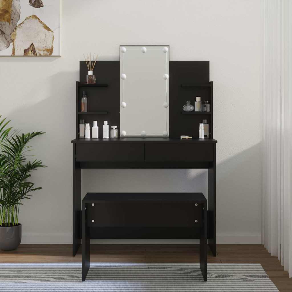 Μπουντουάρ Σετ με LED Μαύρο από Επεξεργασμένο Ξύλο - Pakobazaar