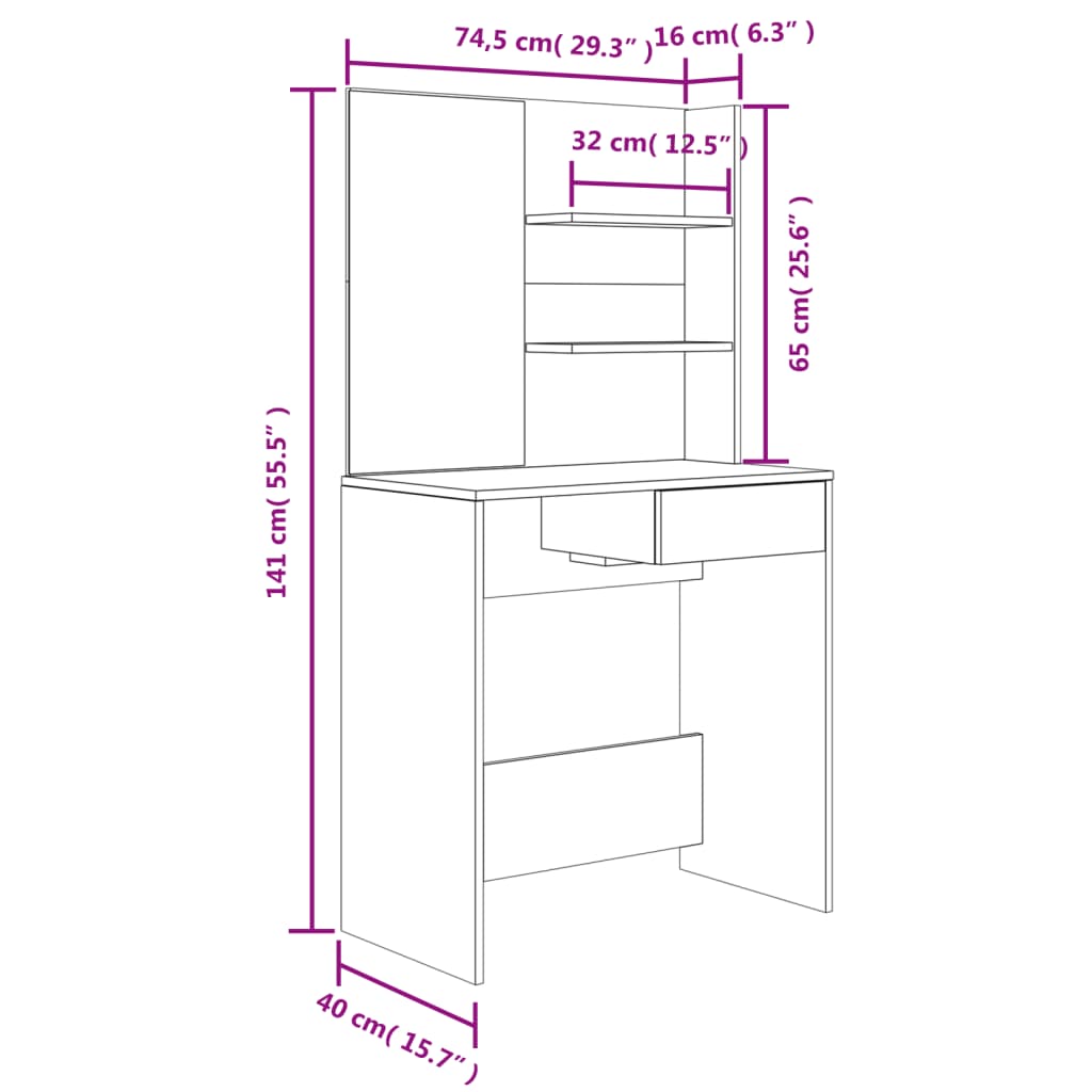 Μπουντουάρ Σετ Μαύρο 74,5 x 40 x 141 εκ. - PAKOBAZAAR