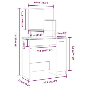 Μπουντουάρ Σετ Γυαλιστερό Λευκό 86,5x35x136 εκ. - PAKOBAZAAR