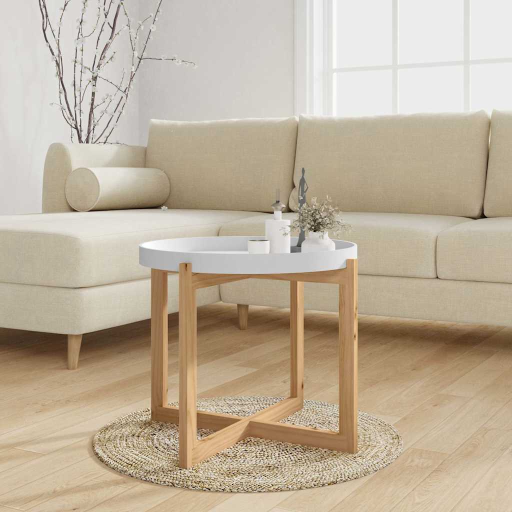 Τραπεζάκι Σαλονιού Λευκό 53x53x43,5 εκ. Επεξ. Ξύλο&Μασίφ Πεύκο