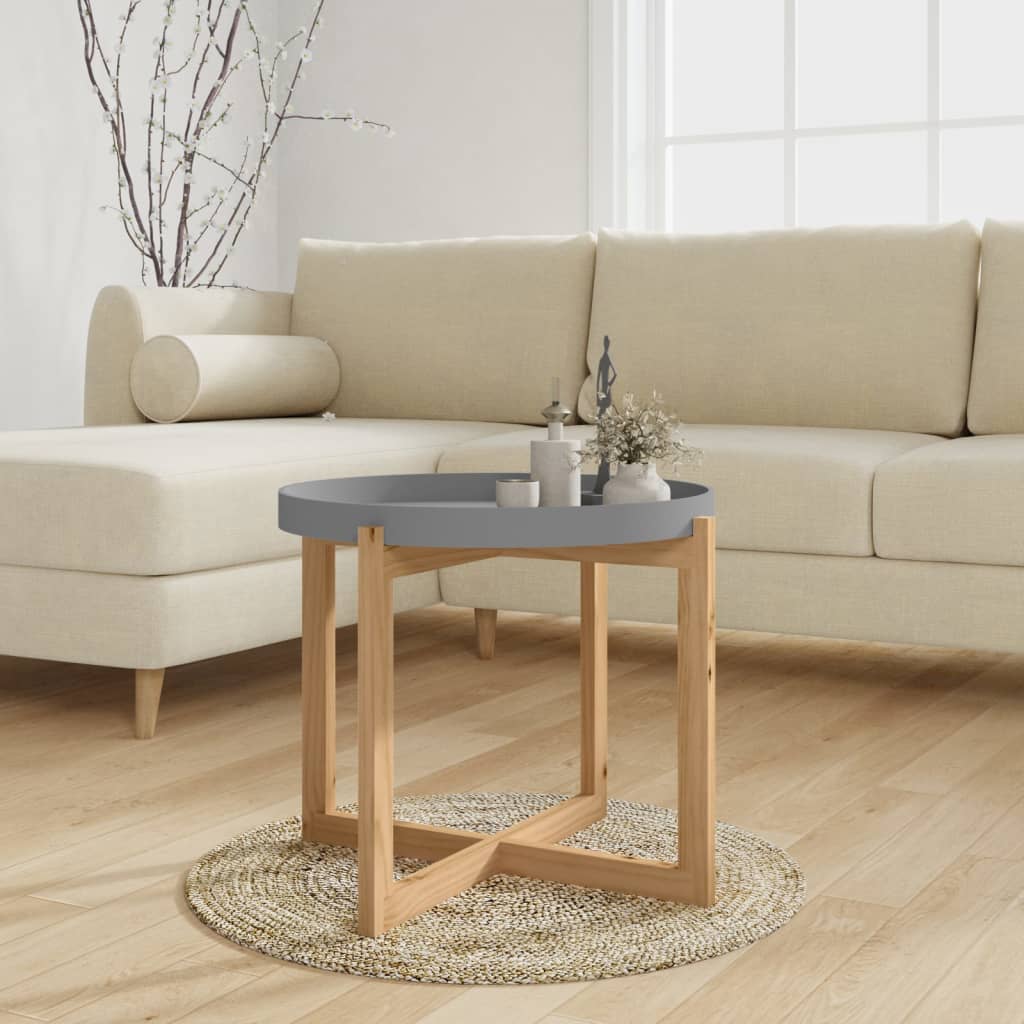 Τραπεζάκι Σαλονιού Γκρι 53x53x43,5 εκ. Επεξ. Ξύλο&Μασίφ Πεύκο