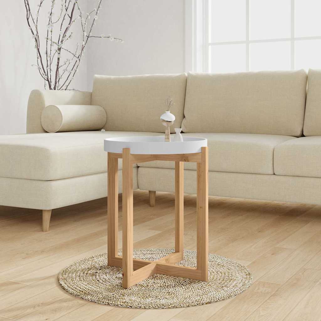 Τραπεζάκι Σαλονιού Λευκό 41x41x48,5 εκ. Επεξ. Ξύλο&Μασίφ Πεύκο