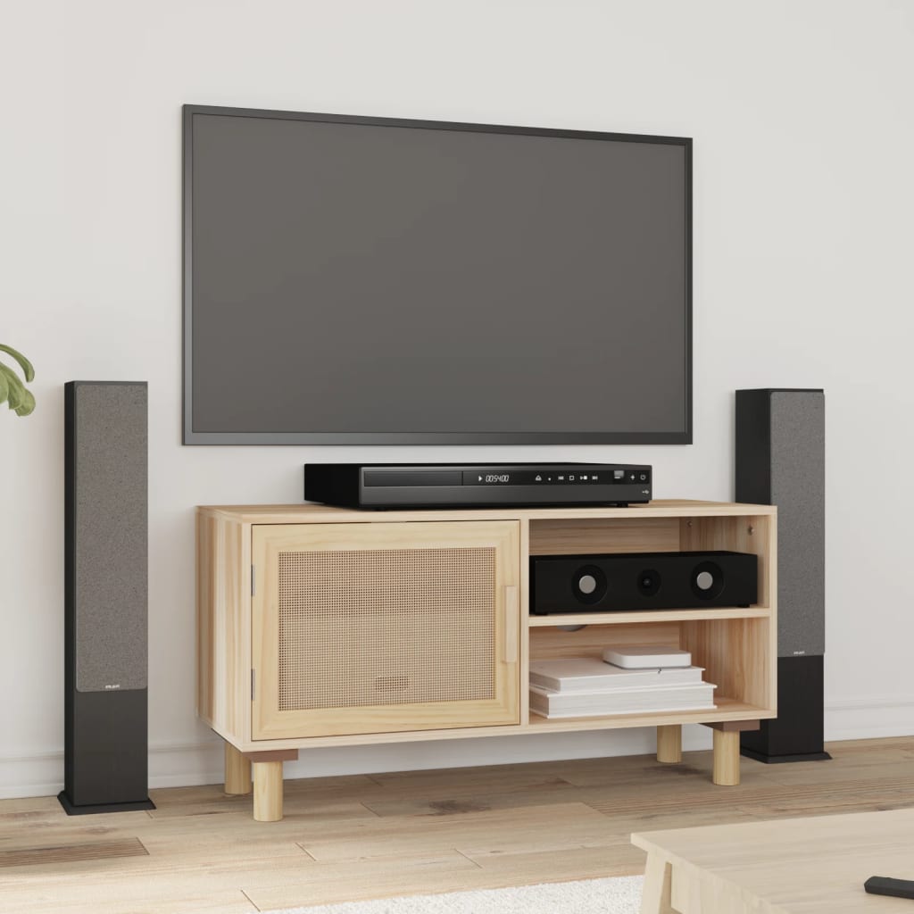 Έπιπλο Τηλεόρασης Καφέ 80x30x40 εκ. Μασίφ Πεύκο & Φυσικό Ρατάν - Pakobazaar