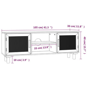 Έπιπλο Τηλεόρασης Λευκό 105x30x40 εκ Μασίφ Πεύκο & Φυσικό Ρατάν