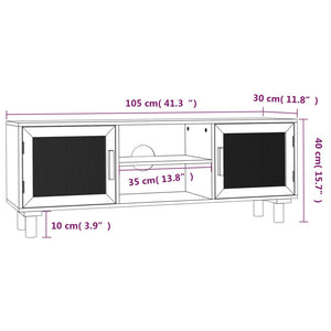 Έπιπλο Τηλεόρασης Μαύρο 105x30x40 εκ Μασίφ Πεύκο & Φυσικό Ρατάν