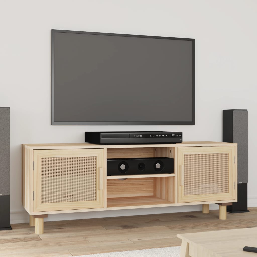 Έπιπλο Τηλεόρασης Καφέ 105x30x40 εκ Μασίφ Πεύκο & Φυσικό Ρατάν