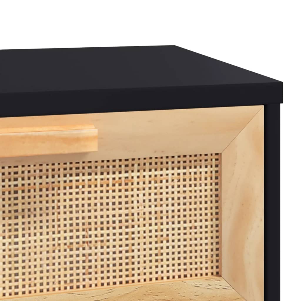 Τραπέζι Κονσόλα Μαύρο 80x30x75 εκ. Μασίφ Πεύκο & Φυσικό Ρατάν - Pakobazaar