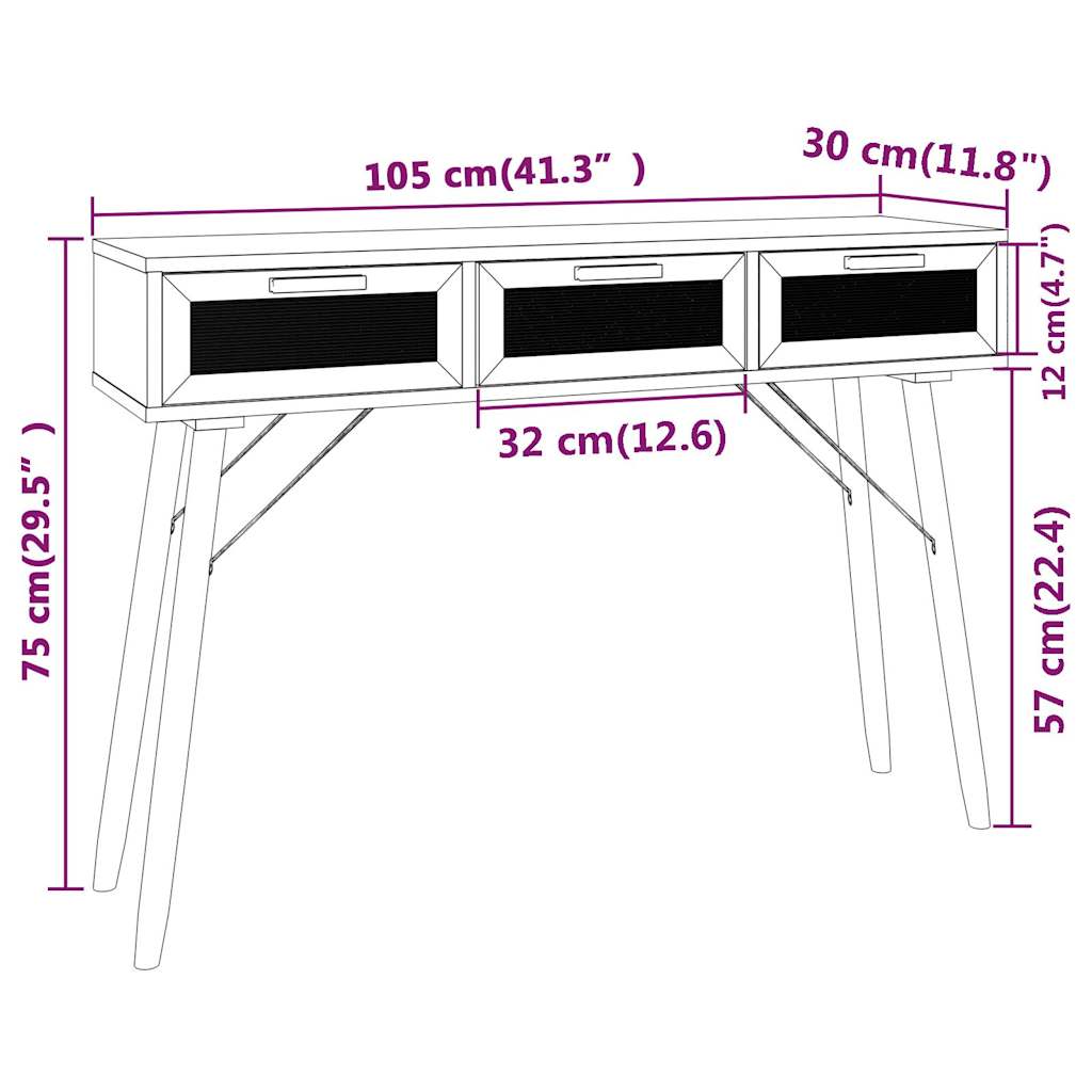 Τραπέζι Κονσόλα Καφέ 105x30x75 εκ. Μασίφ Πεύκο & Φυσικό Ρατάν - Pakobazaar