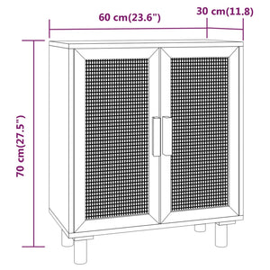 Ντουλάπι Μαύρο 60 x 30 x 70 εκ. από Μασίφ Πεύκο & Φυσικό Ρατάν