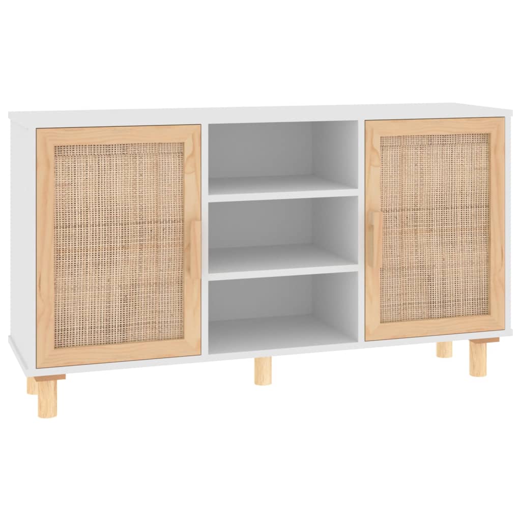 Μπουφές Λευκός 105 x 30 x 60 εκ. Μασίφ Πεύκο & Φυσικό Ρατάν