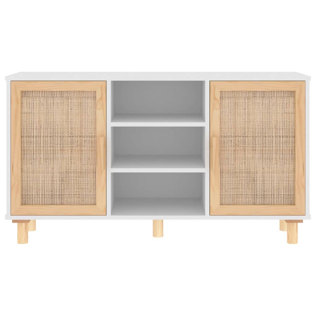 Μπουφές Λευκός 105 x 30 x 60 εκ. Μασίφ Πεύκο & Φυσικό Ρατάν