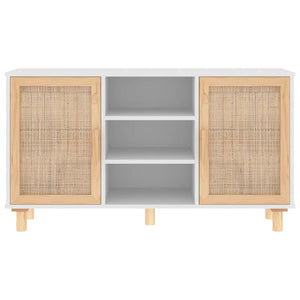 Μπουφές Λευκός 105 x 30 x 60 εκ. Μασίφ Πεύκο & Φυσικό Ρατάν