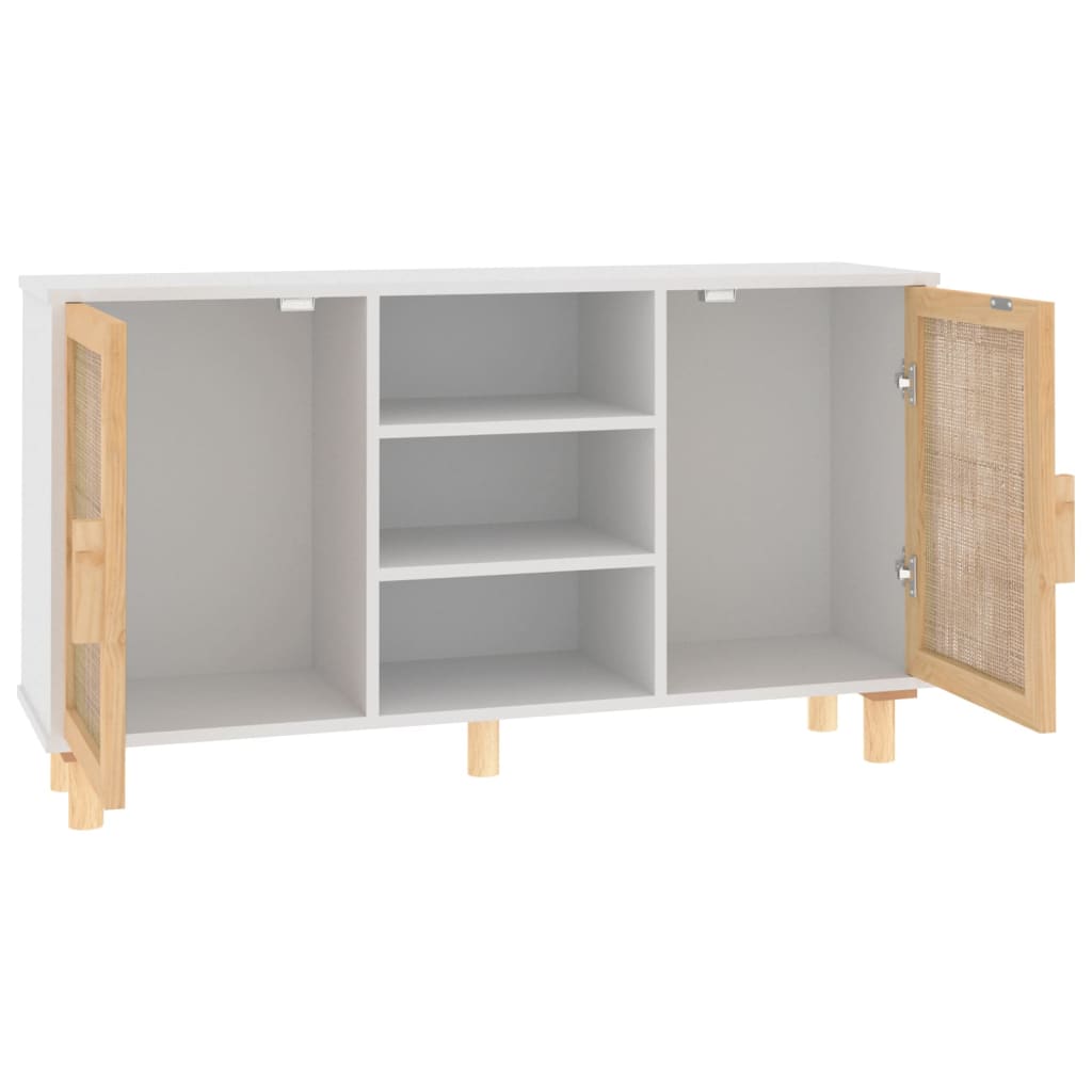 Μπουφές Λευκός 105 x 30 x 60 εκ. Μασίφ Πεύκο & Φυσικό Ρατάν