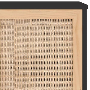 Ντουλάπι Μαύρο 105x30x60 εκ. από Μασίφ Πεύκο & Φυσικό Ρατάν