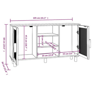 Συρταριέρα Καφέ 105x30x60 εκ. Μασίφ Πεύκο & Φυσικό Ρατάν