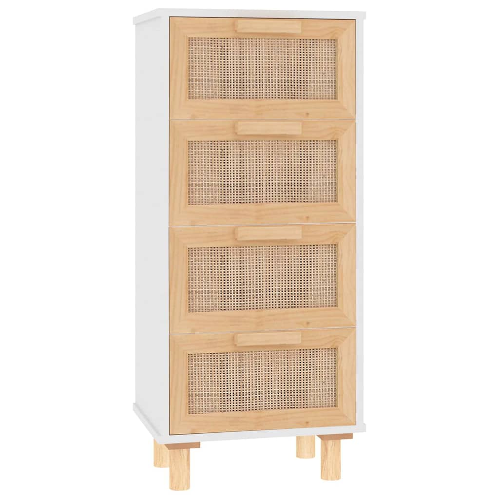 Συρταριέρα Λευκή 40 x 30 x 90 εκ. Μασίφ Πεύκο & Φυσικό Ρατάν - Pakobazaar