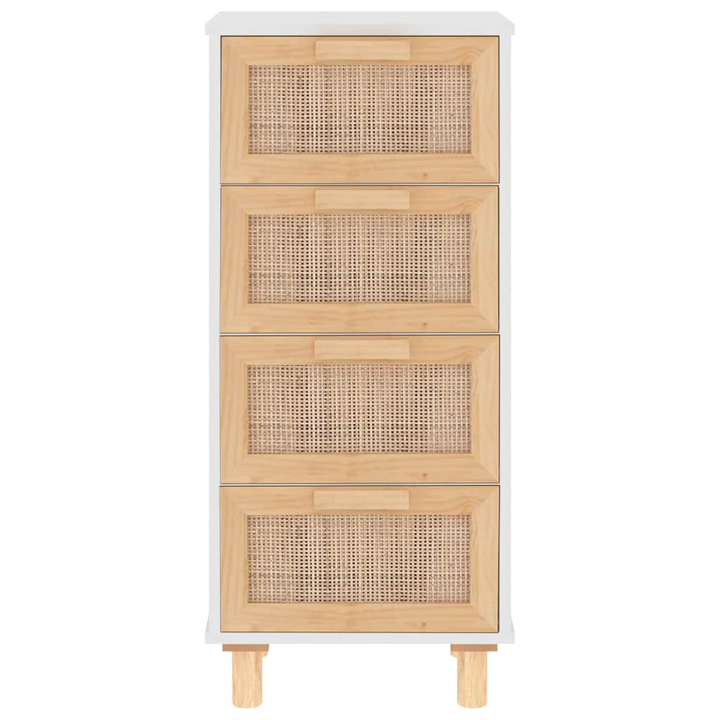 Συρταριέρα Λευκή 40 x 30 x 90 εκ. Μασίφ Πεύκο & Φυσικό Ρατάν - Pakobazaar