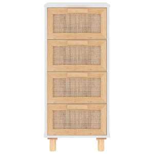 Συρταριέρα Λευκή 40 x 30 x 90 εκ. Μασίφ Πεύκο & Φυσικό Ρατάν - Pakobazaar
