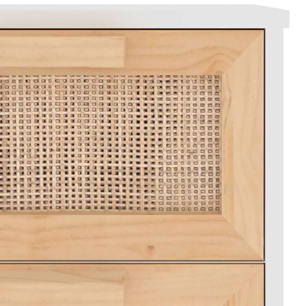 Συρταριέρα Λευκή 40 x 30 x 90 εκ. Μασίφ Πεύκο & Φυσικό Ρατάν - Pakobazaar