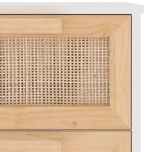 Συρταριέρα Λευκή 40 x 30 x 90 εκ. Μασίφ Πεύκο & Φυσικό Ρατάν - Pakobazaar