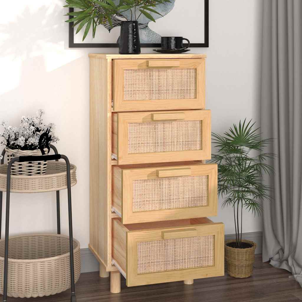 Συρταριέρα Καφέ 40 x 30 x 90 εκ. Μασίφ Πεύκο & Φυσικό Ρατάν
