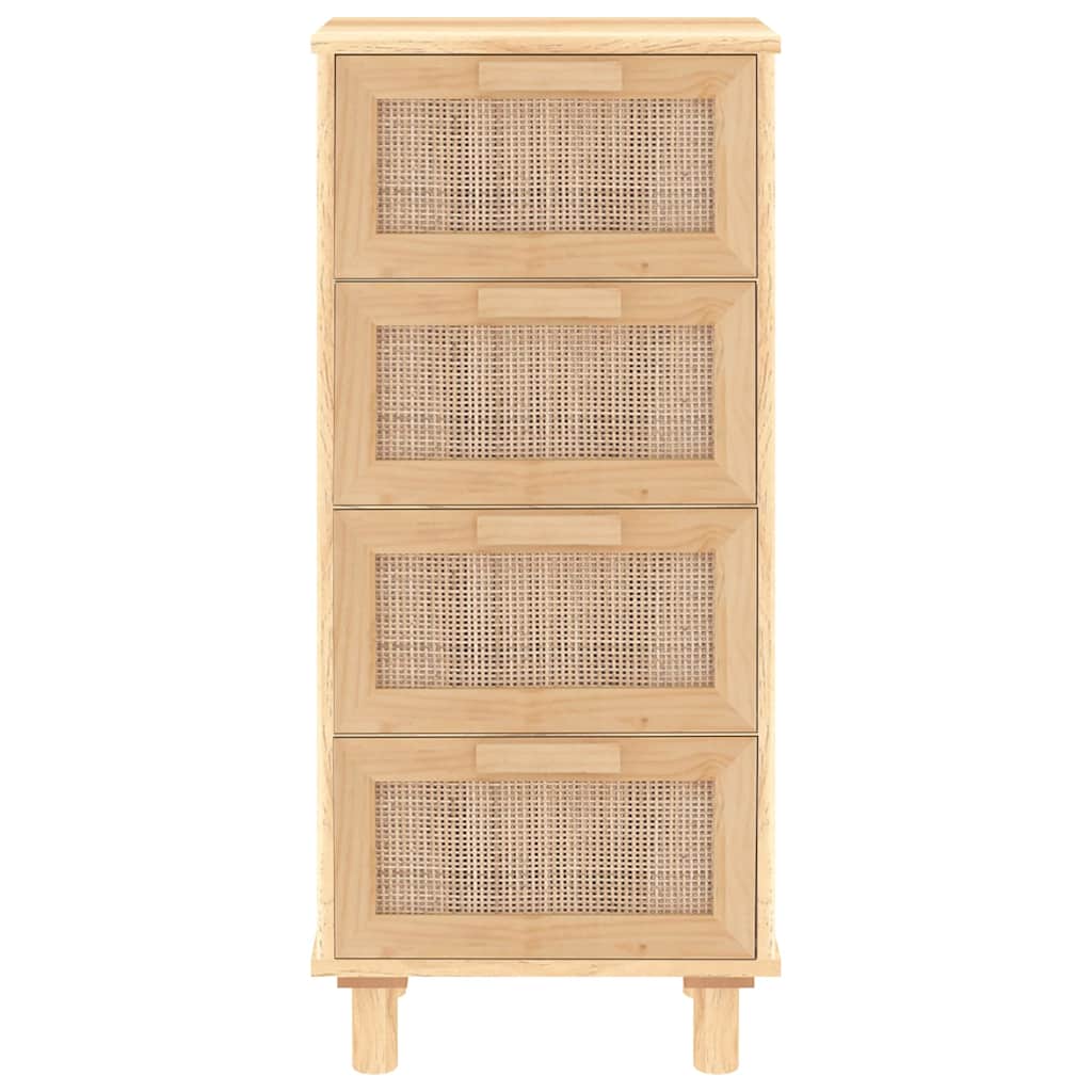 Συρταριέρα Καφέ 40 x 30 x 90 εκ. Μασίφ Πεύκο & Φυσικό Ρατάν