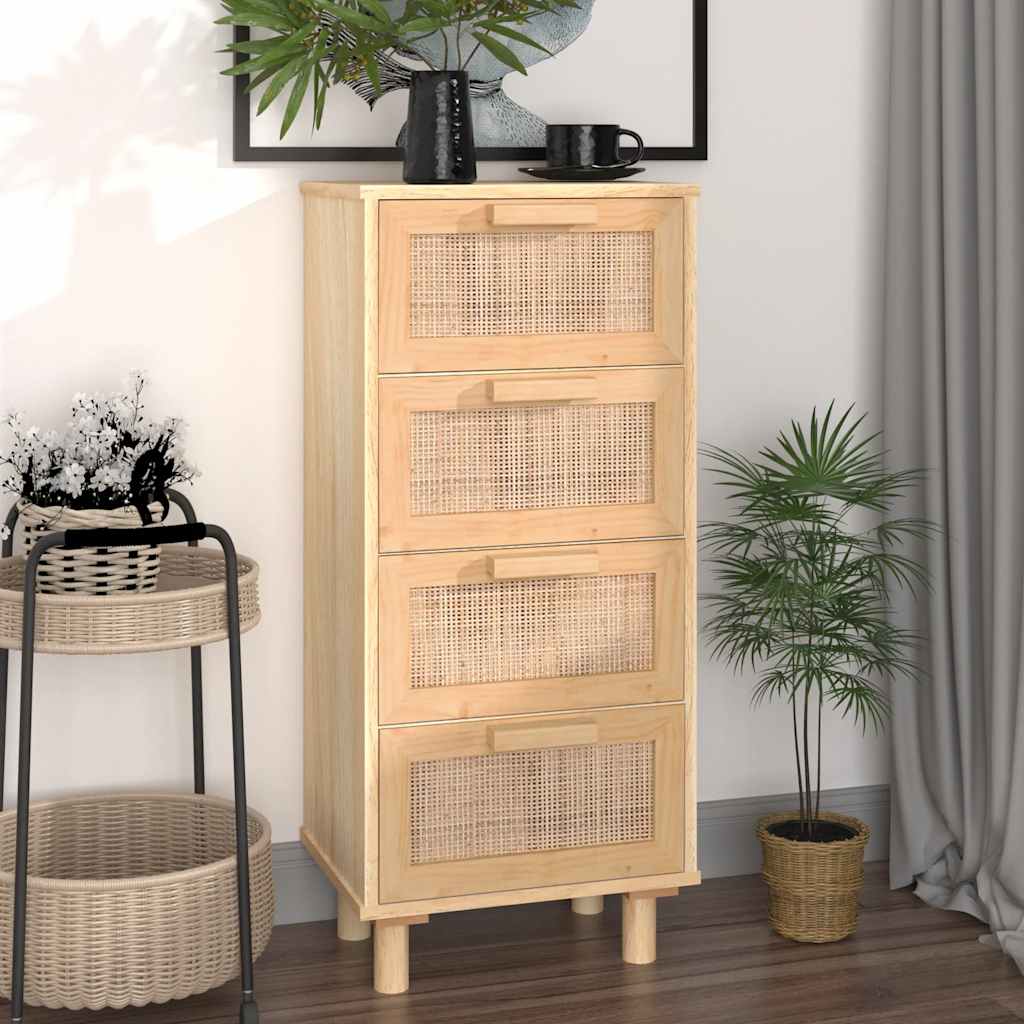 Συρταριέρα Καφέ 40 x 30 x 90 εκ. Μασίφ Πεύκο & Φυσικό Ρατάν