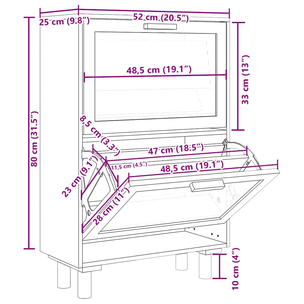 Παπουτσοθήκη Μαύρη 52x25x80 εκ Επεξεργασμένο Ξύλο&Φυσικό Ρατάν
