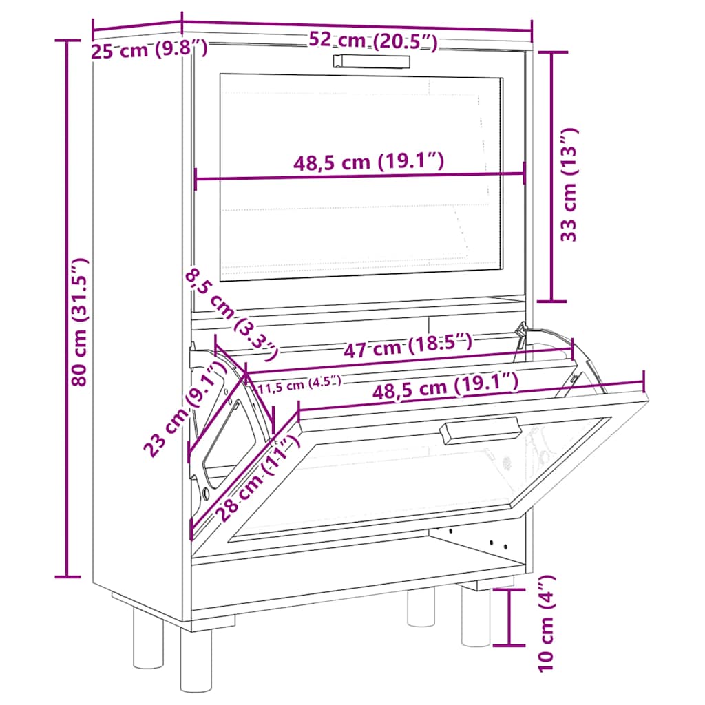 Παπουτσοθήκη Καφέ 52x25x80 εκ. Επεξεργασμένο Ξύλο/Φυσικό Ρατάν